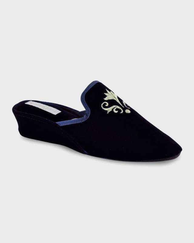 Velvet Crest Wedge Slippers