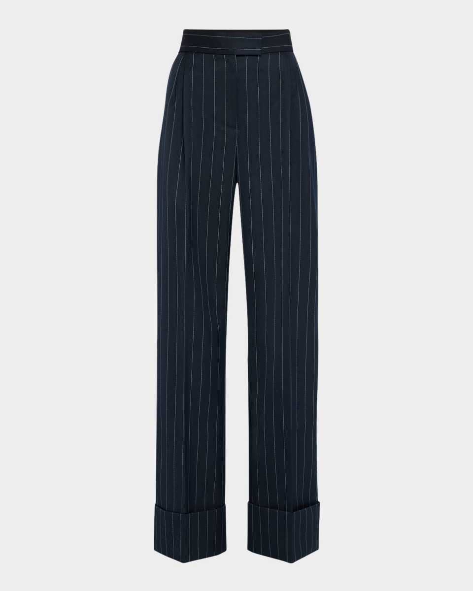 Pinstripe Wide-Leg Cuff Trousers