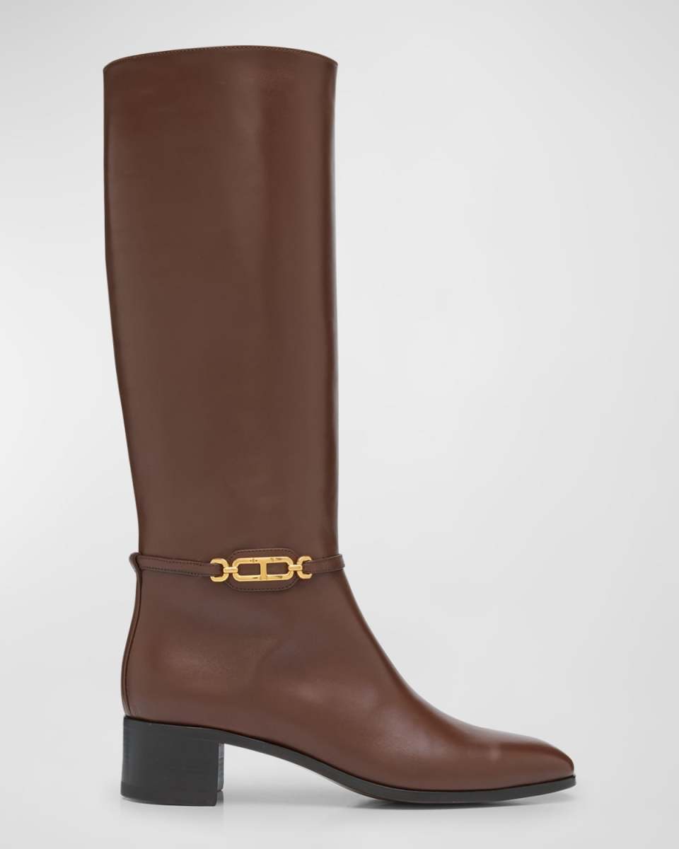 Whitney Leather Chain Knee Boots