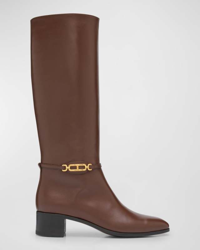 Whitney Leather Chain Knee Boots