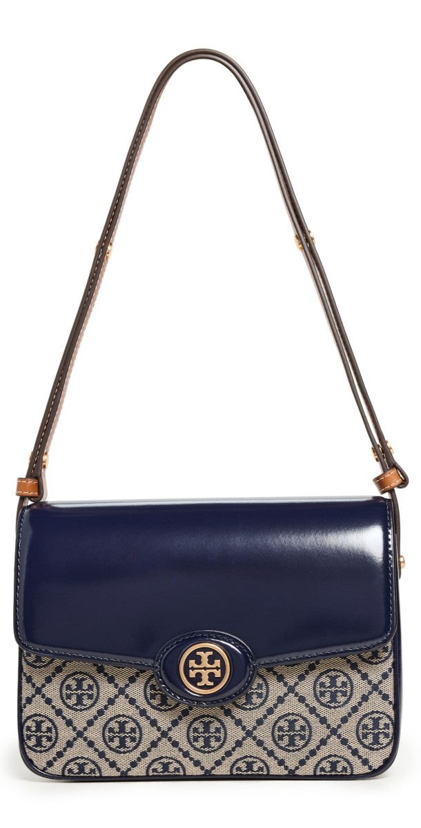 Tory Burch Robinson T Monogram Convertible Shoulder Bag Tory Navy