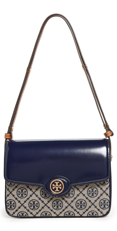Tory Burch Robinson T Monogram Convertible Shoulder Bag Tory Navy