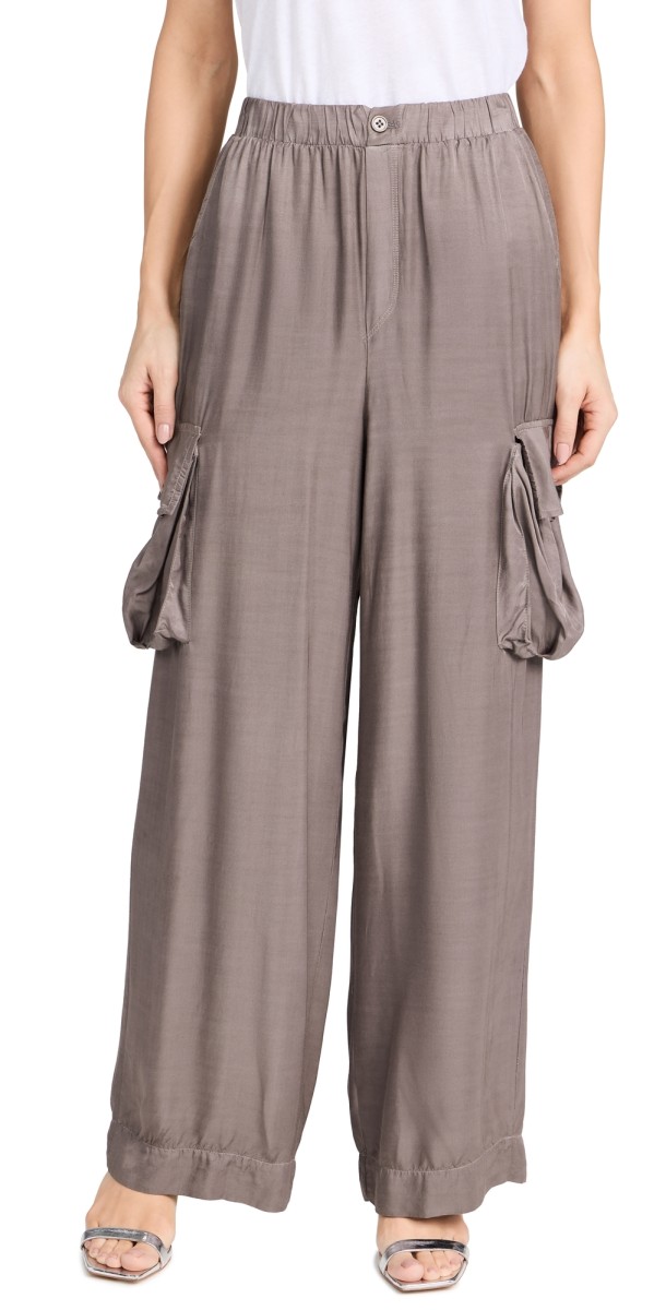 Stateside Viscose Satin Cargo Pants Walnut