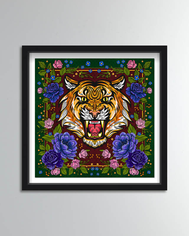 Floral Feline Roses Giclee Art Print