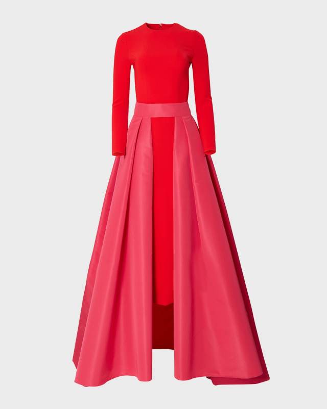 Column Gown with Attached Belted Overskirt