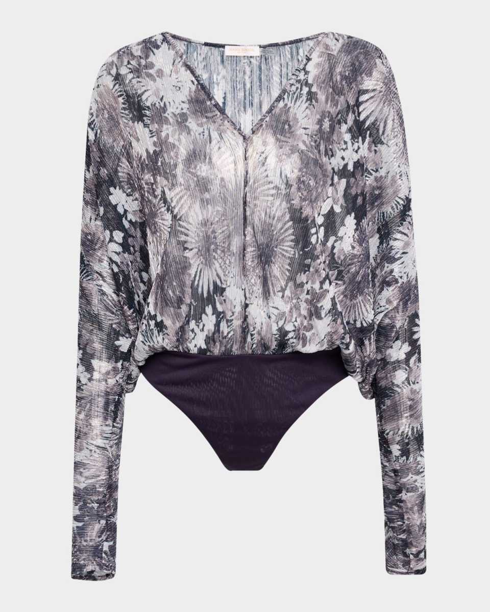 Margot Metallic Floral Long-Sleeve Bodysuit