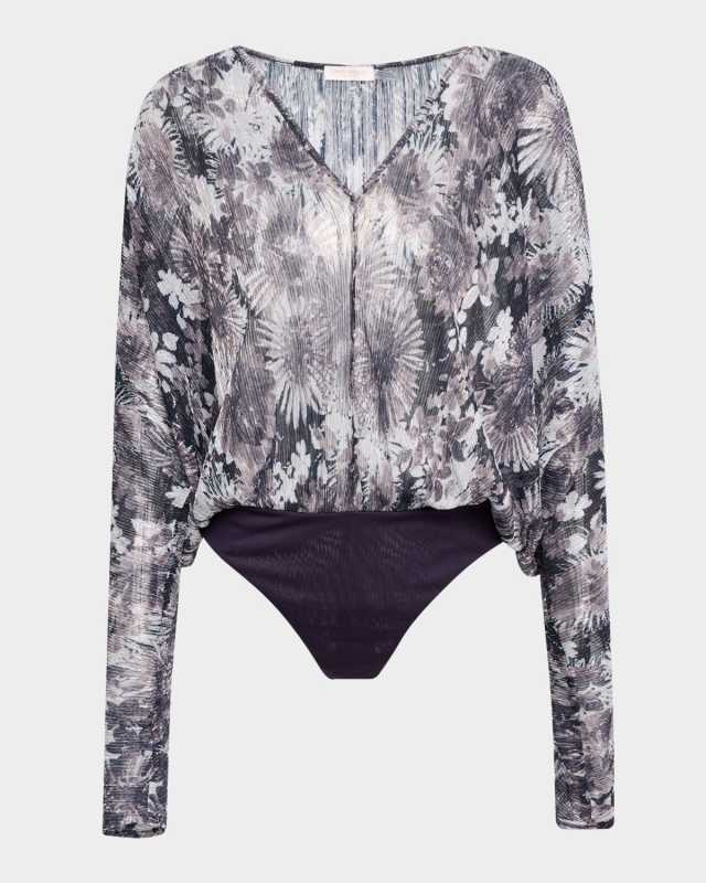 Margot Metallic Floral Long-Sleeve Bodysuit
