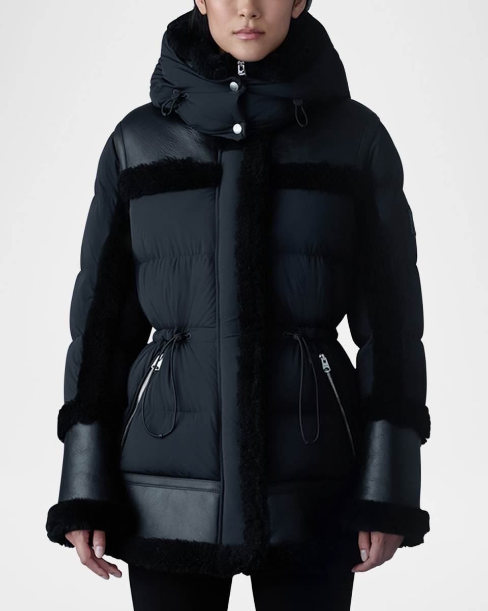 Lilibeth Mixed-Media Down Parka with Shearling and Leather