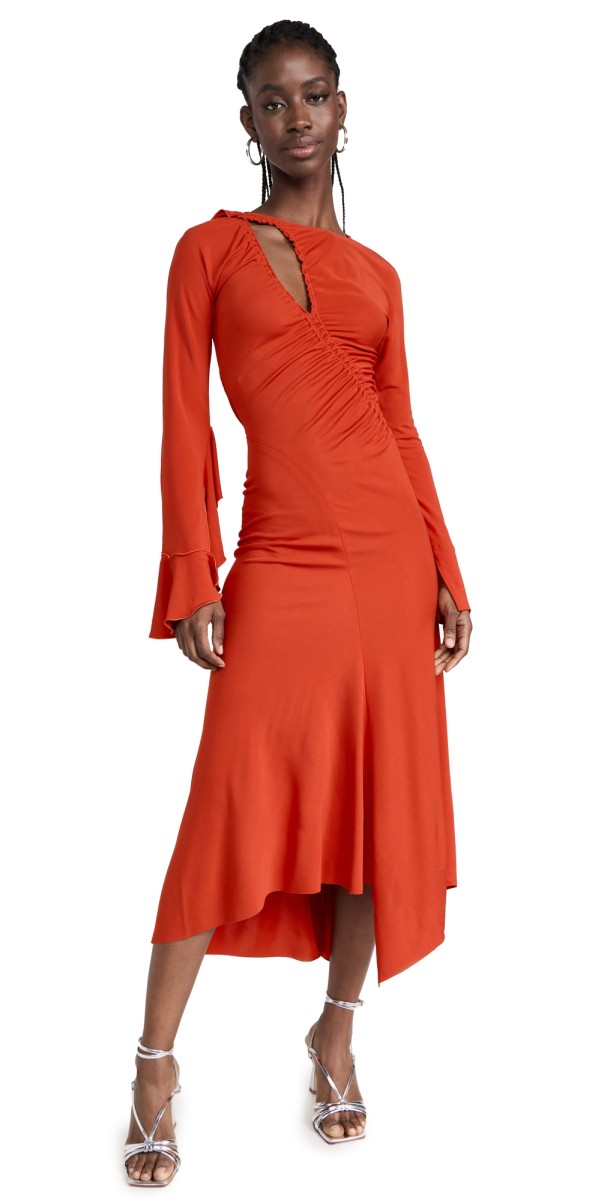 Victoria Beckham Asymmetric Slash Jersey Dress Crimson