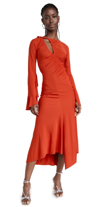 Victoria Beckham Asymmetric Slash Jersey Dress Crimson