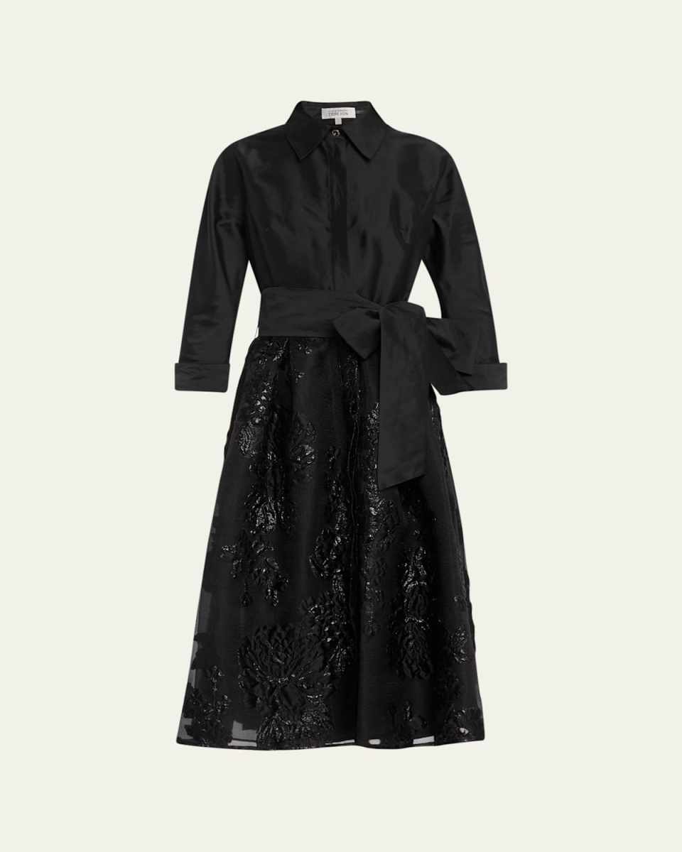 Organza Jacquard & Taffeta Midi Shirtdress
