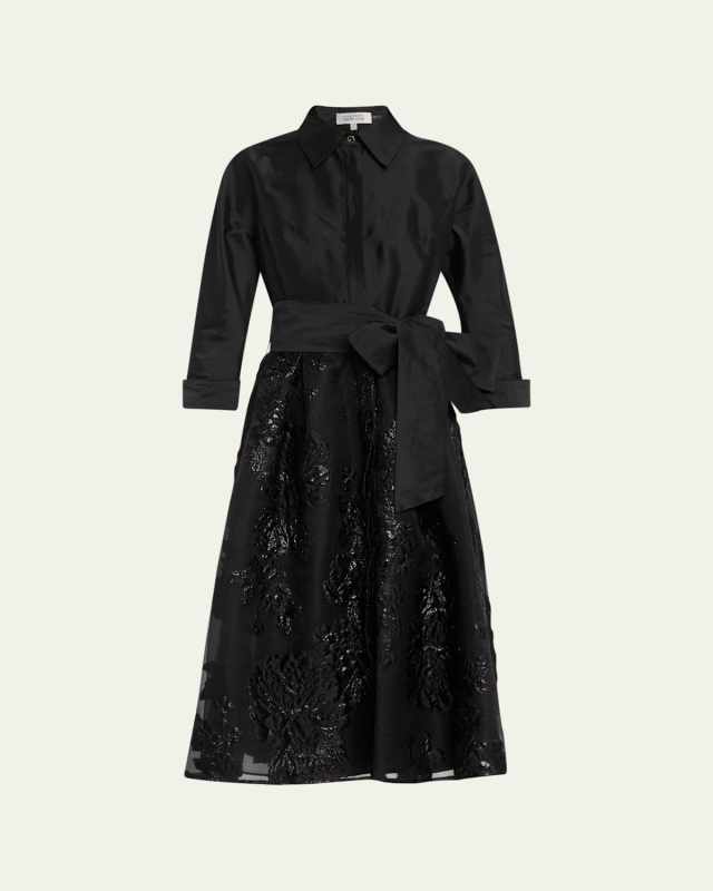 Organza Jacquard & Taffeta Midi Shirtdress