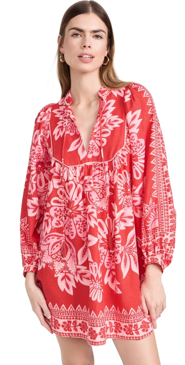 FARM Rio Flora Tapestry Red Long Sleeve Mini Dress Flora Tapestry Red
