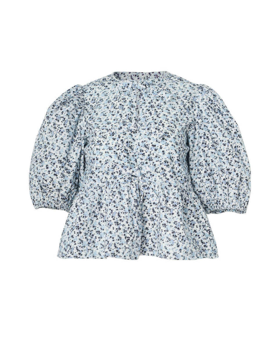 Floral Printed Cotton Poplin Peplum Blouse