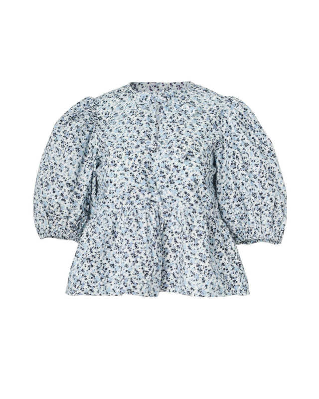 Floral Printed Cotton Poplin Peplum Blouse