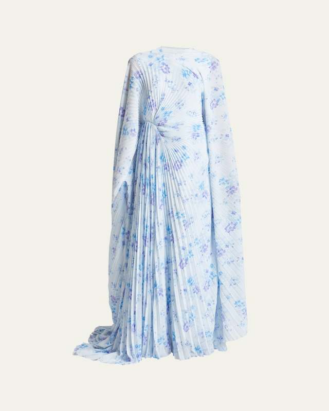 Floral-Print Circle Pleated Dress