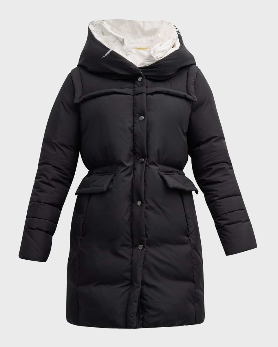 Hayden Hooded Feather-Trim Puffer Coat