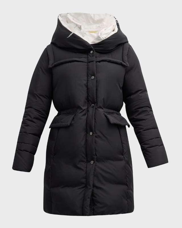 Hayden Hooded Feather-Trim Puffer Coat