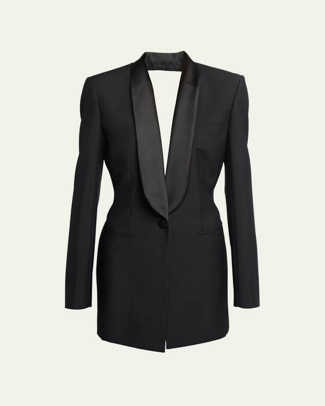 Open Draped-Back Wool Jacket
