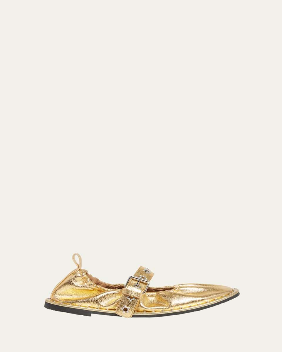 Falabella Metallic Vegan Buckle Ballerina Flats