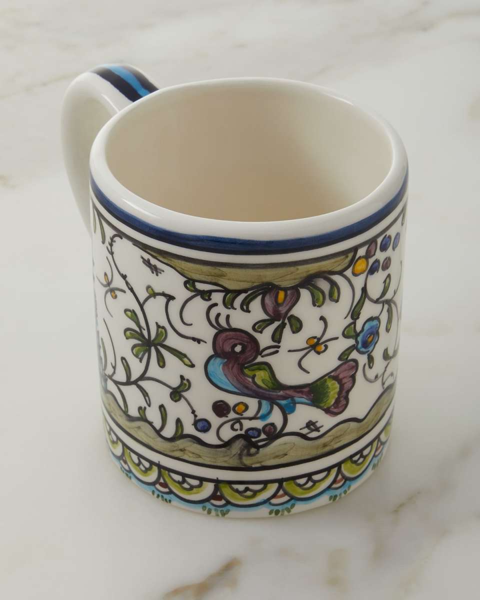 Blue and Green Pavoes Mugs, Set of 4