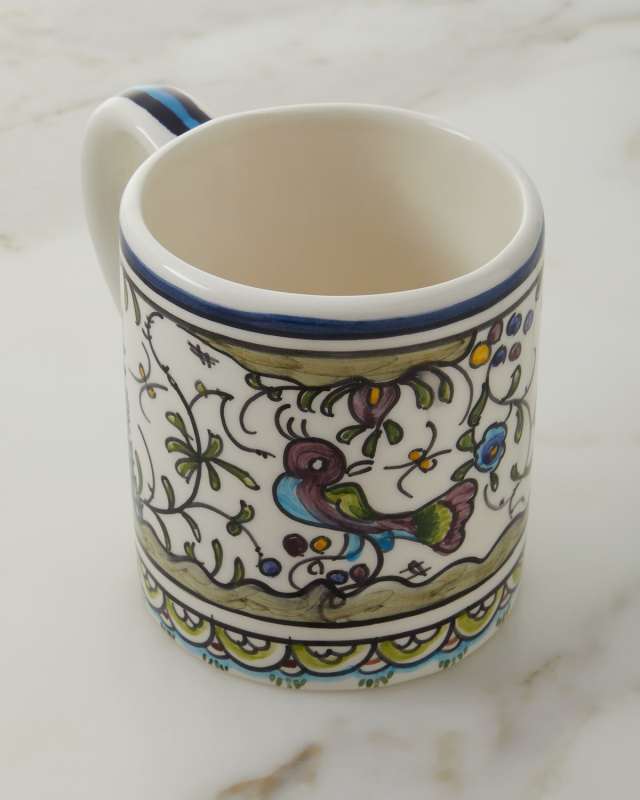 Blue and Green Pavoes Mugs, Set of 4