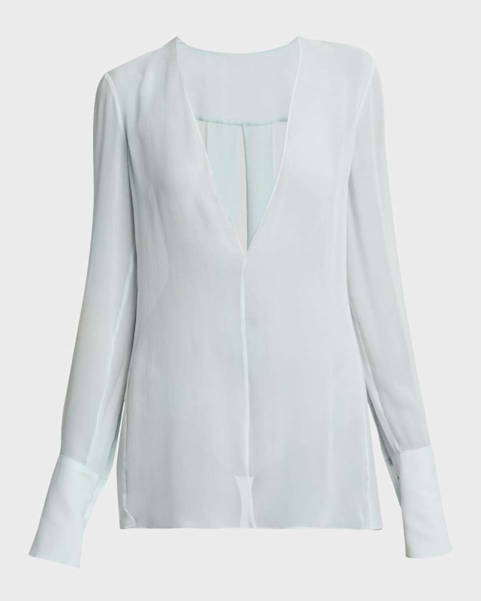 Transparent Open-Back Silk Blouse