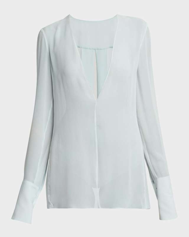 Transparent Open-Back Silk Blouse