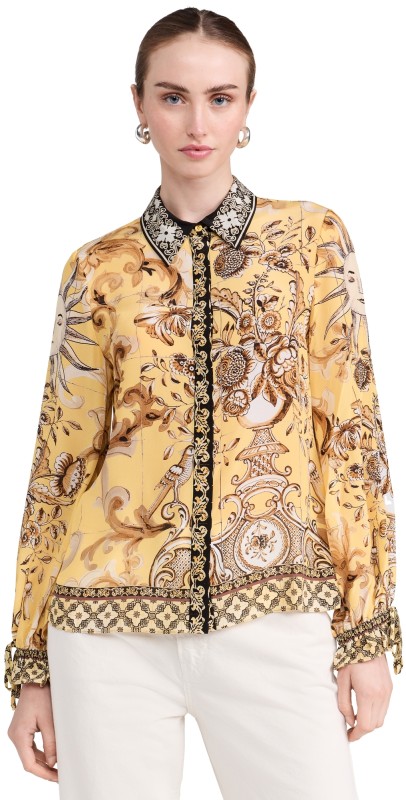 alice + olivia Willa Blouson Tie Sleeve Top Lisboa Lemon Meringue