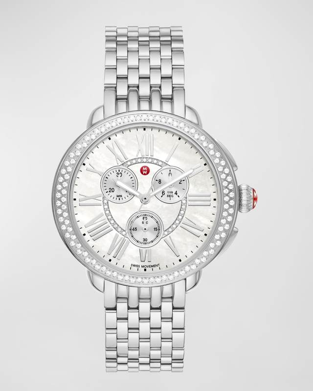 28mm Serein Chronograph Stainless Steel Watch with Diamonds