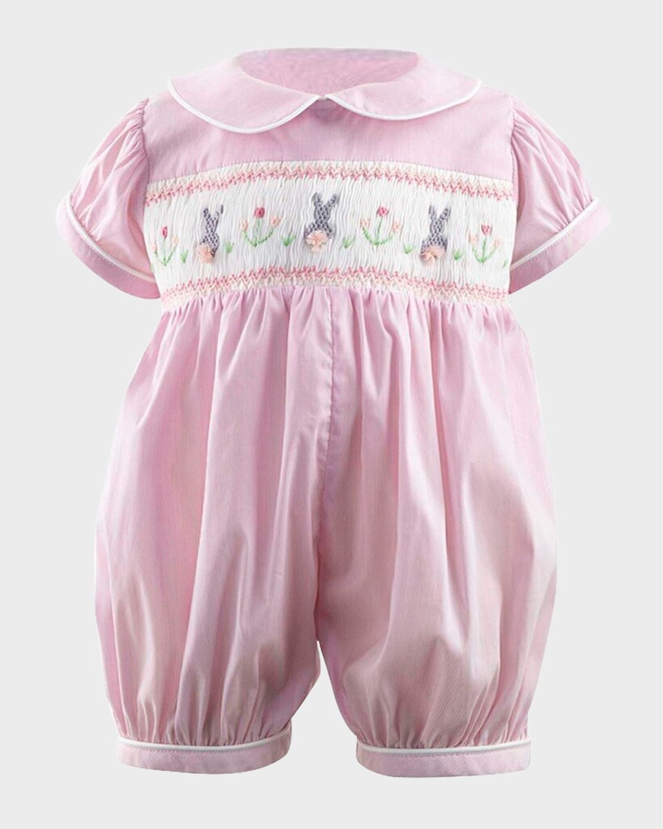 Girl's Bunny Smocked Babysuit, Size 3M-18