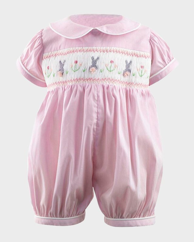 Girl's Bunny Smocked Babysuit, Size 3M-18