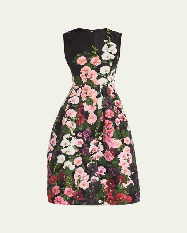 Degrade Hollyhocks Faille Midi Dress