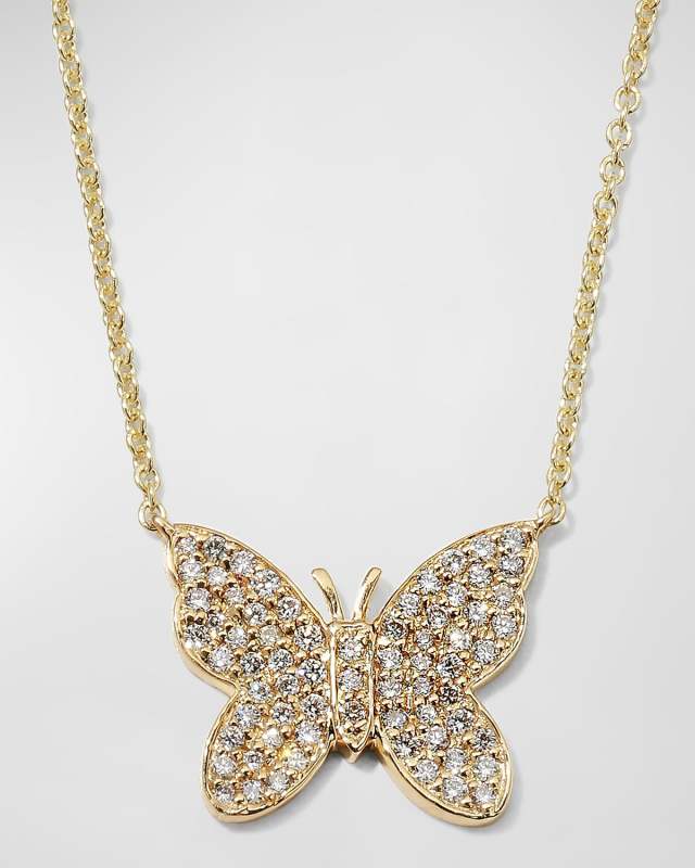 Pave Diamond Butterfly Pendant Necklace