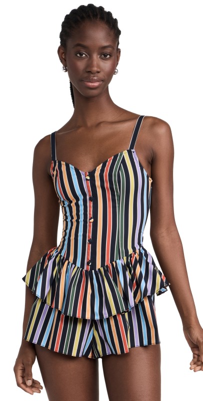 CAROLINE CONSTAS Arlette Romper Black Multi Stripe