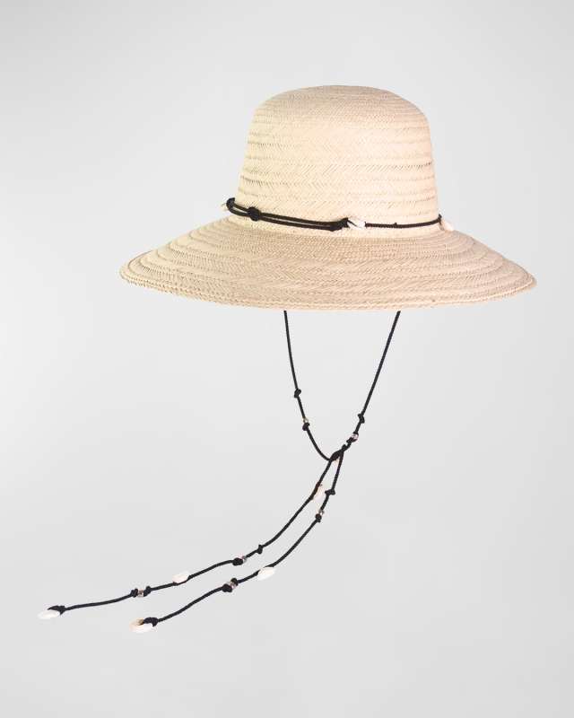 Lampshade Texturized Straw Bucket Hat With Shells