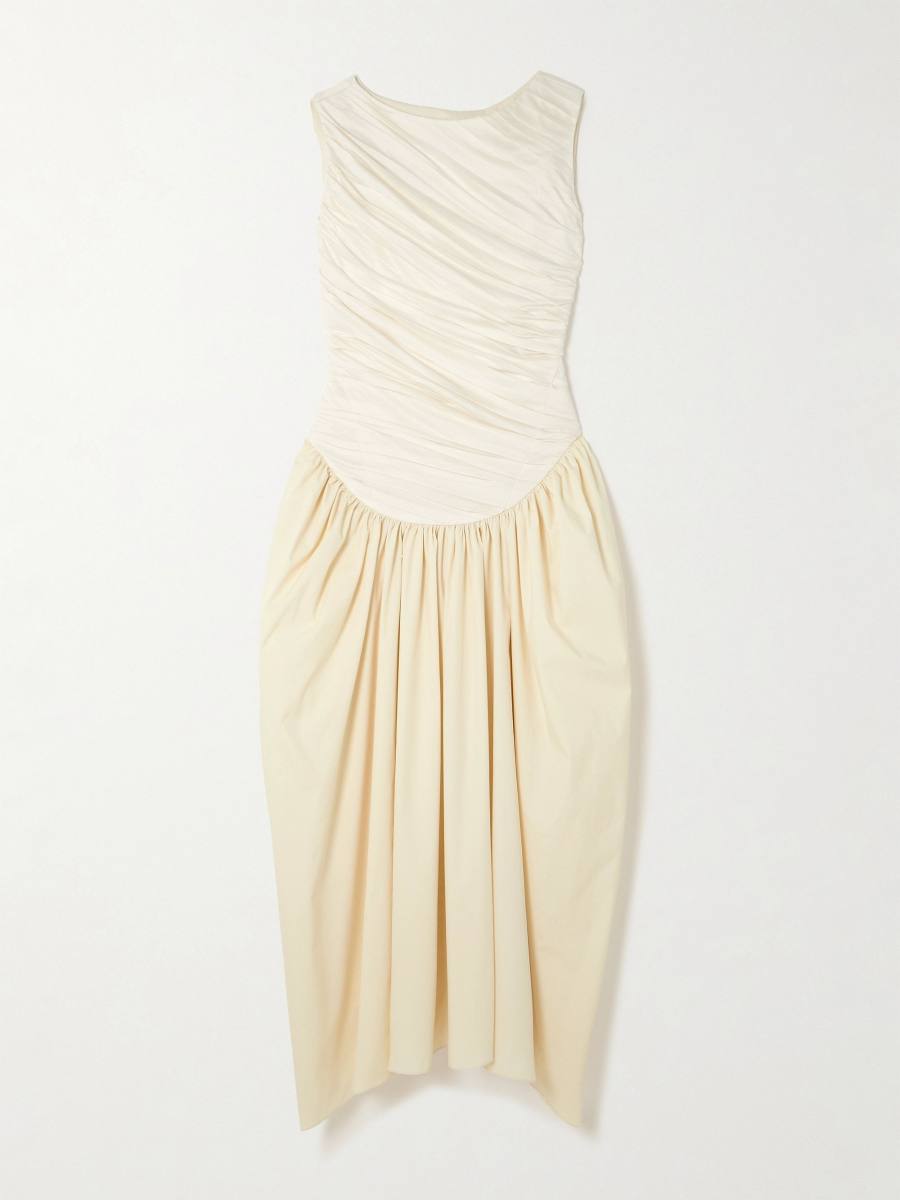 ABADIA Ora gathered TENCEL™ Lyocell and cotton-blend poplin and jersey midi dress
