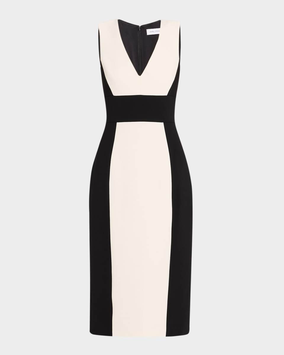 Colorblock V-Neck Sleeveless Midi Dress