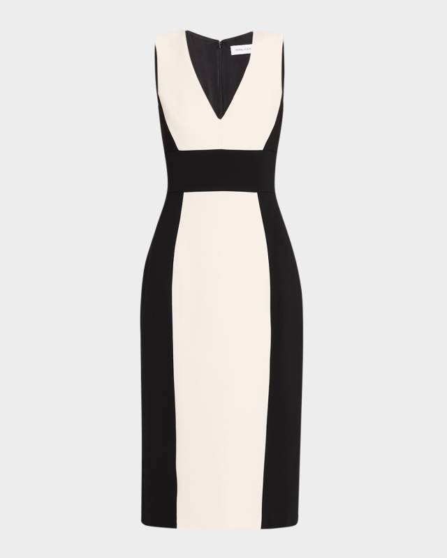 Colorblock V-Neck Sleeveless Midi Dress