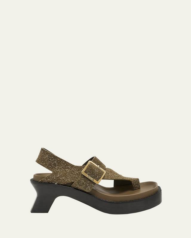 Brushed Suede Toe-Loop Buckle Sandals
