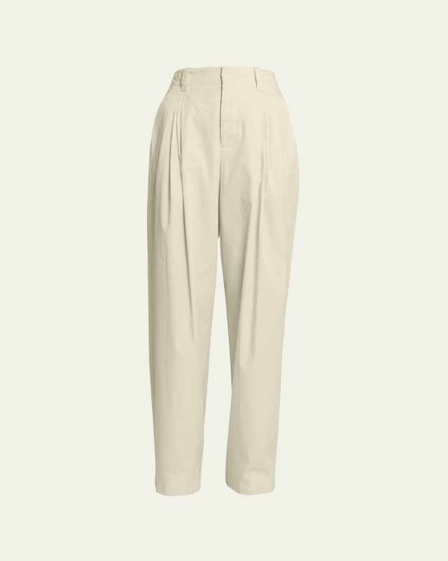 Pintuck Straight Leg Technical Cotton Trousers