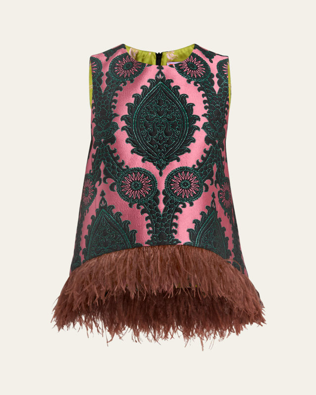 La Scala Jacquard Sleeveless Feather-Hem Top