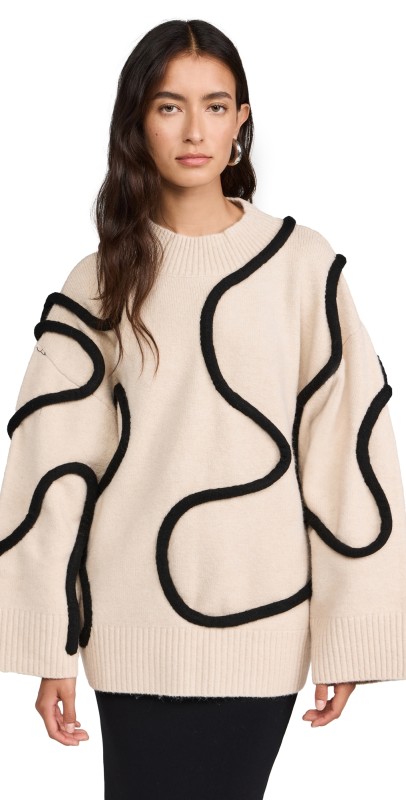 SIMONMILLER Leith Squiggle Knit Sweater Cream/Black