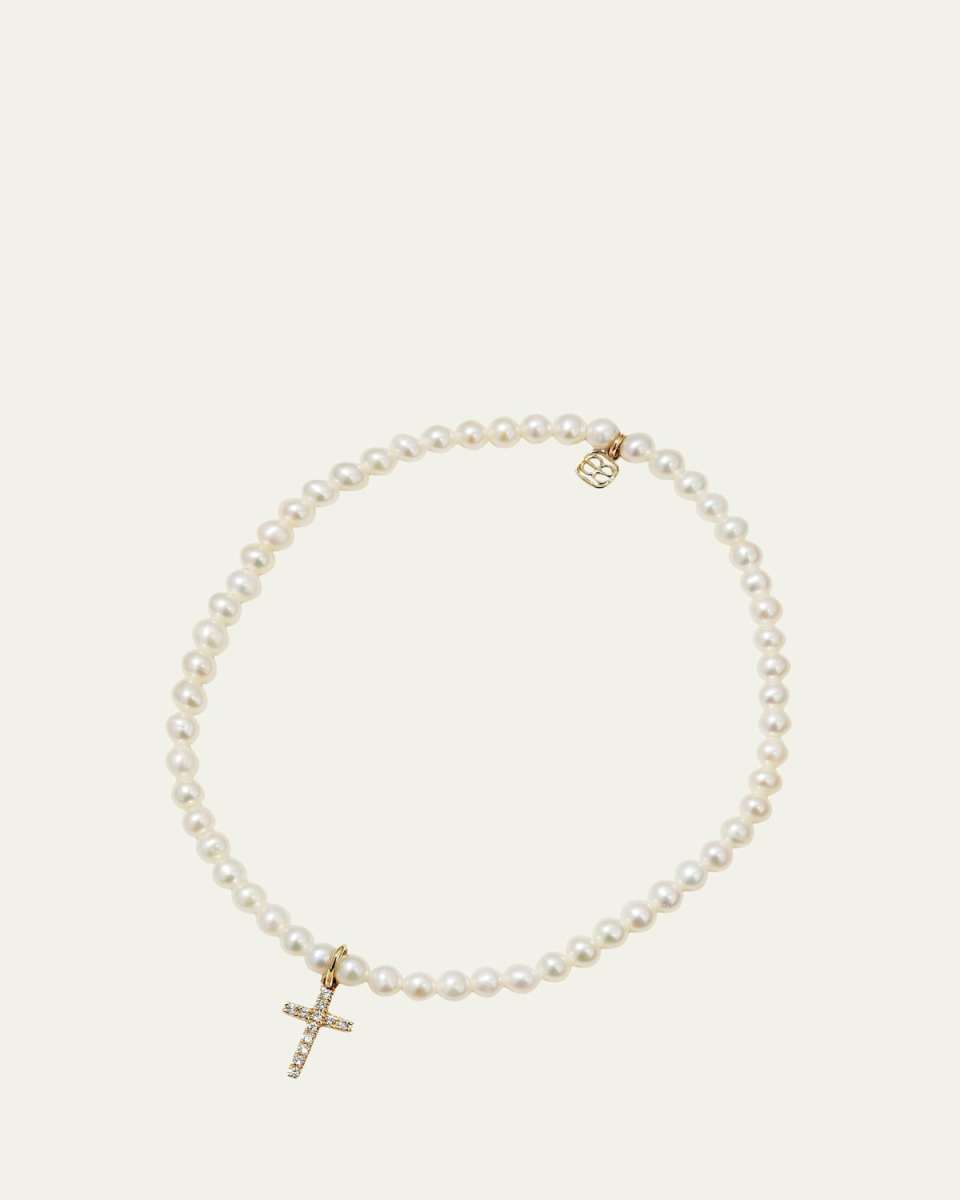 14k Diamond Cross & Pearl Bracelet