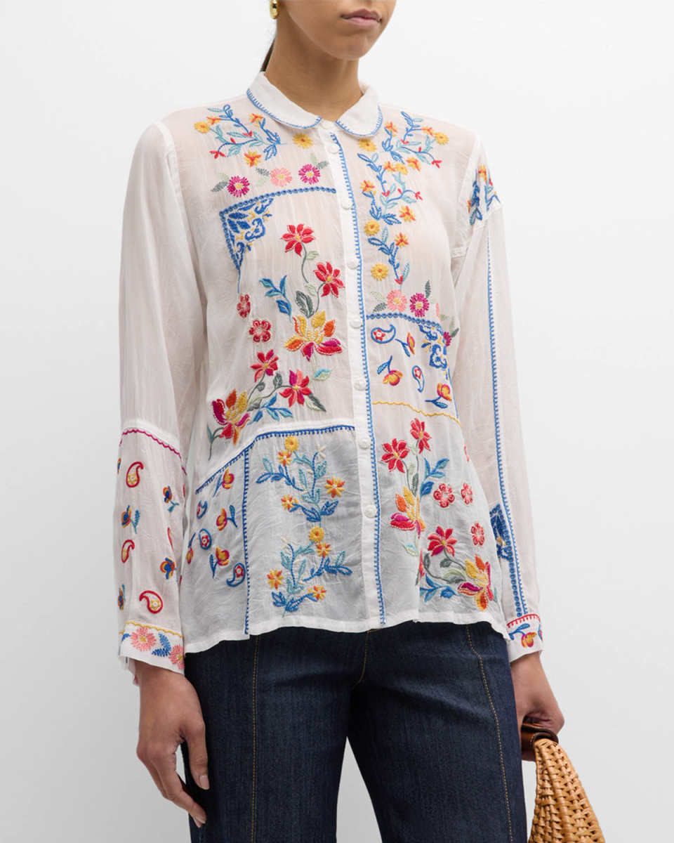 Zodea Floral-Embroidered Eyelet Top