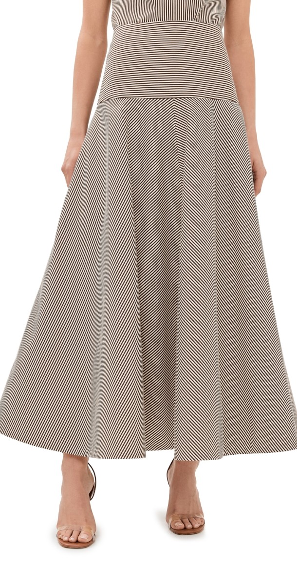 Brandon Maxwell The Poppy Skirt Chocolate Stripe