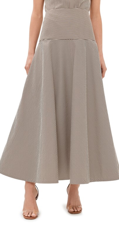 Brandon Maxwell The Poppy Skirt Chocolate Stripe