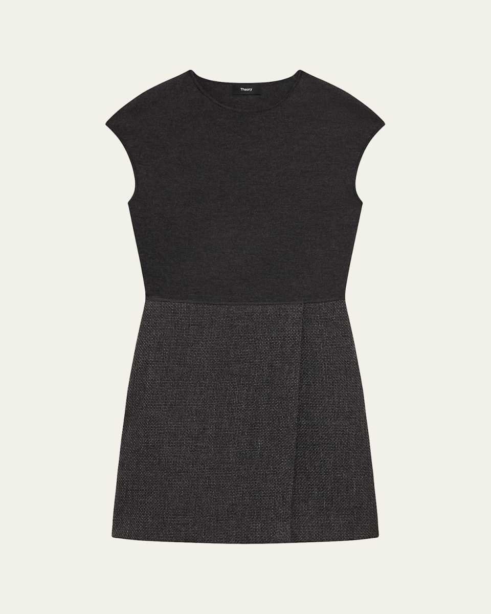 Plush Tweed Wrap Skirt Combo Mini Dress