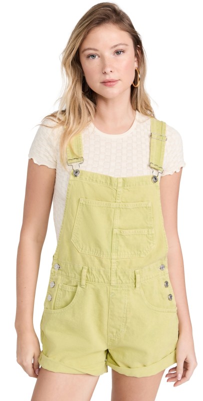 Free People Ziggy Shortall Romper Overalls Sunny Lime