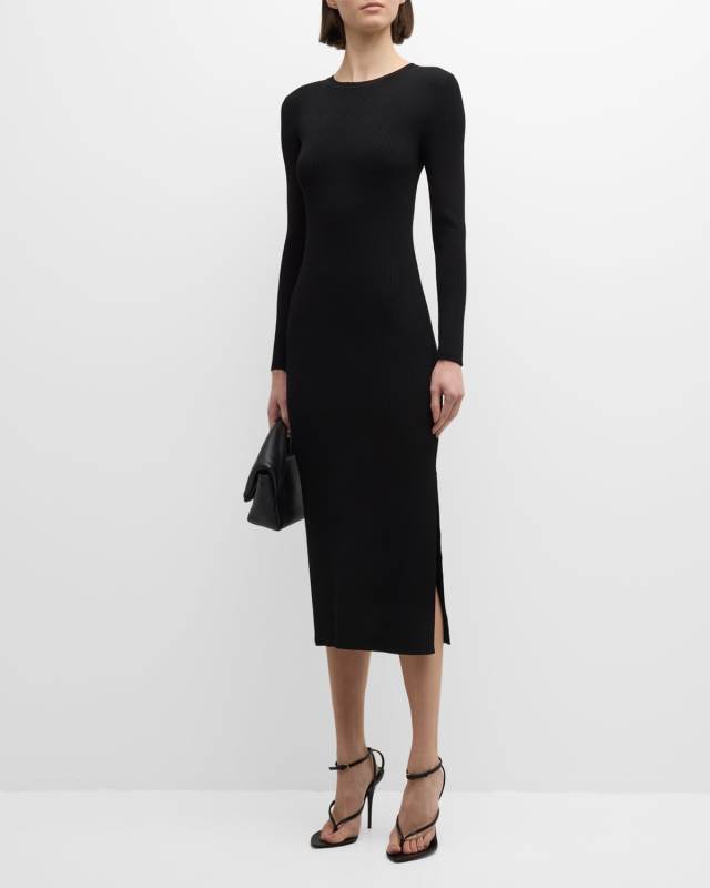 Ribbed Butterfly Lace-Back Bodycon Midi Dress